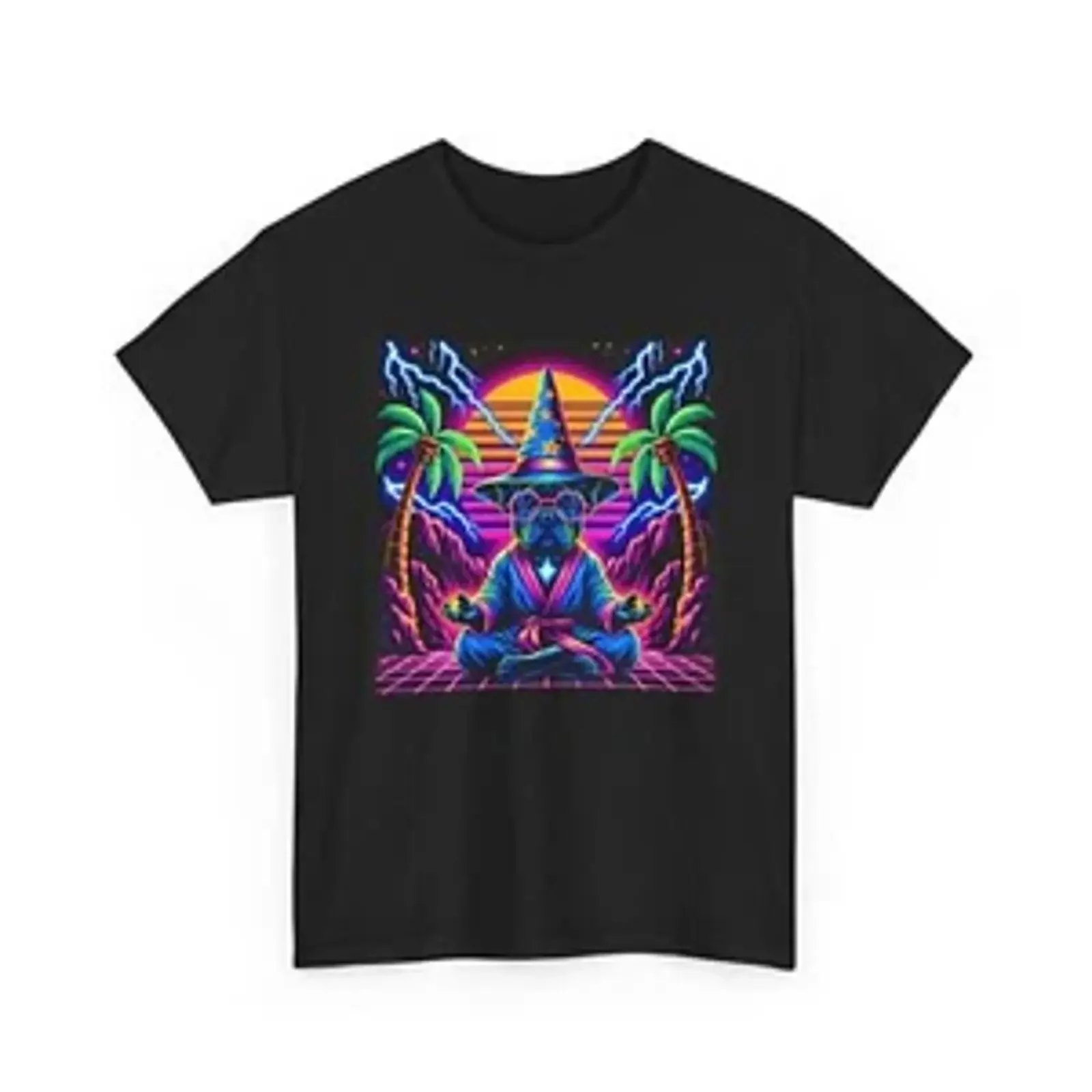 Adult T Shirt French Bulldog Wizard Meditation Lightning Retro Dog vintage Washed Soft Stretched Stylish Breathable Versatile