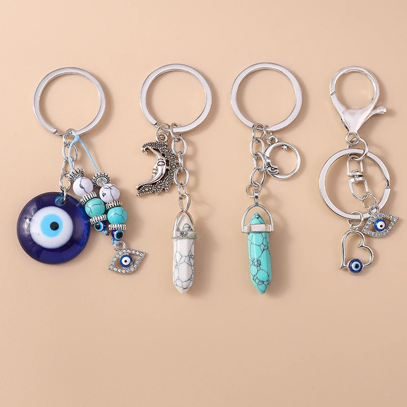 Modischer Schlüsselanhänger mit Bösem Auge und Mond für Autoschlüssel, Damen- und Herren-Handtaschenanhänger, Schlüsselringe, Accessoires, DIY-Schmuck, Geschenke – Detail 6
