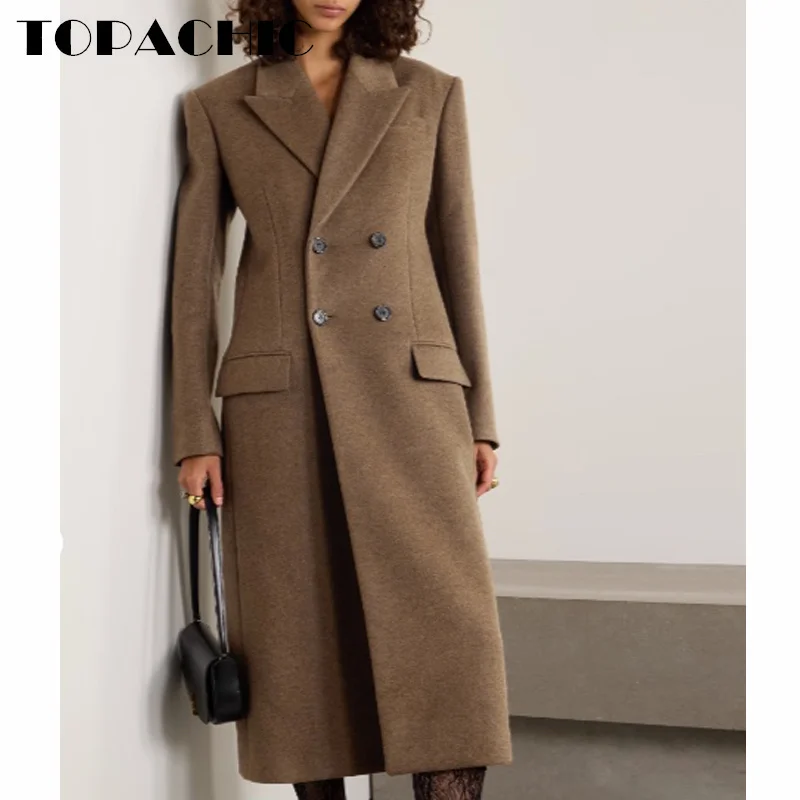 TOPACHIC-Manteau long en laine optique pour femme, garde au chaud, double boutonnage, taille renforcée, classique, tout match, haute qualité, 11.6