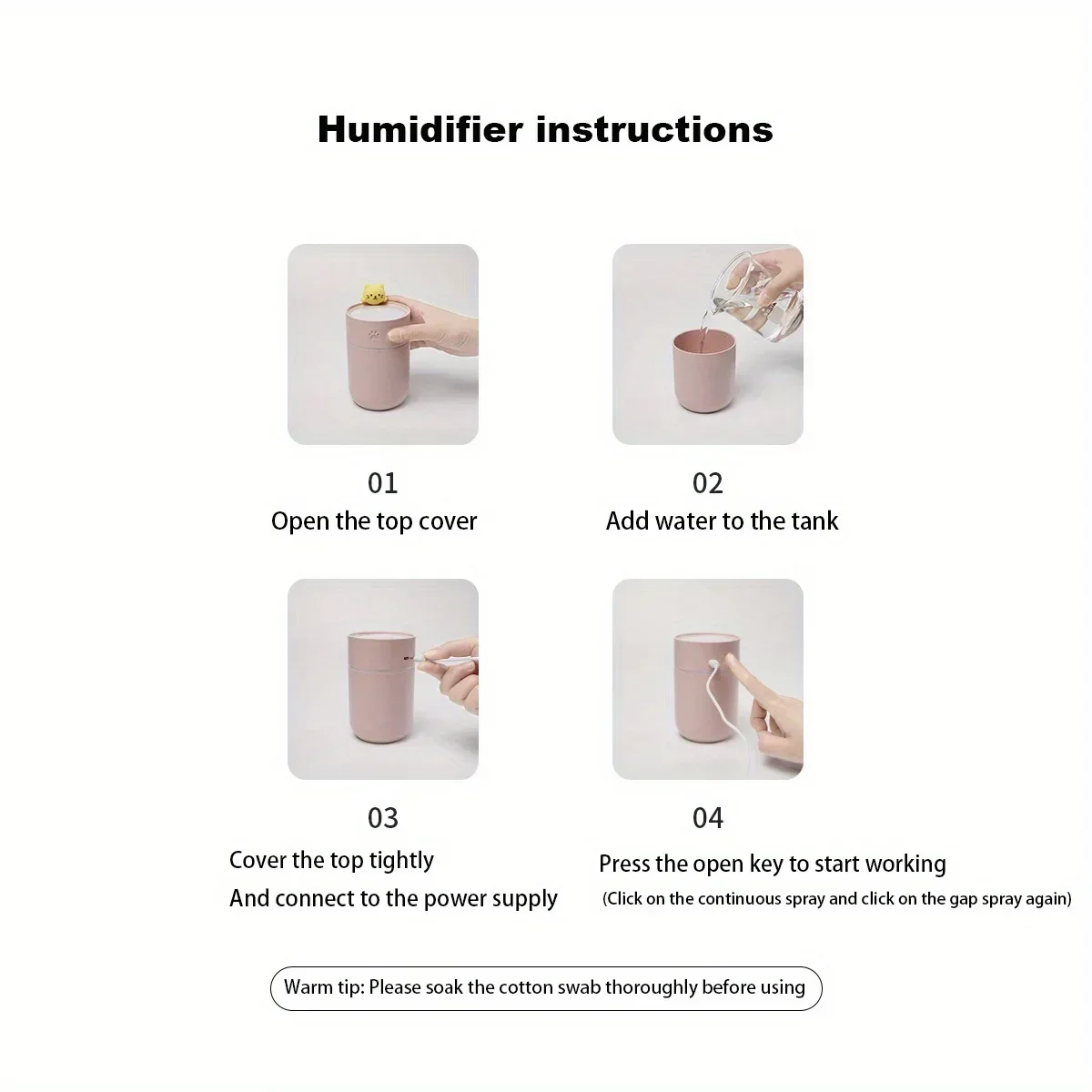 USB Cold Mist Maker Air Humidifier Machine Cartoon Cat With Night Light For Home Fresh Air Purifier