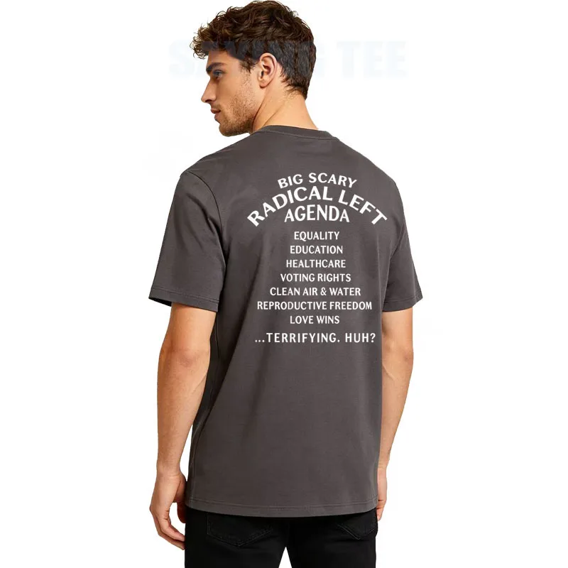 Big Scary Radical Left Agenda Sarkastisches T-Shirt Y2k Lustige Buchstaben Bedrucktes Witziges Spruch-T-Shirt Personalisierte Humor-Streetwear-Kleidung – Detail 6