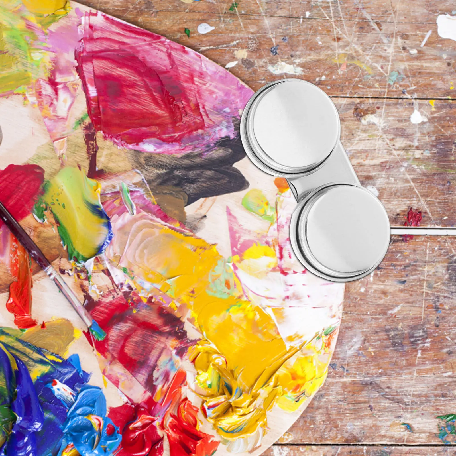 Double Cup Stainless Steel Painting Brush Washing Pot Clip Style Holder Portable Paint Oil Pot with Lid for Sketching Outdoors
