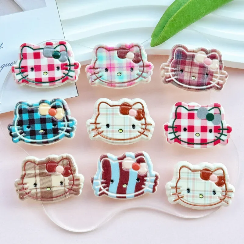 5pcs Cute Colorful Beige Coffee Hellokitty Head Plaid Acrylic Flatback DIY Hairpin Hair Accessories Patch Material Wholesale