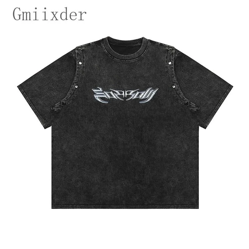 

American Vintage Heavyweight Tees Washed Old Removable Sleeves Short Sleeve T-shirt Men Women Loose Unisex Sleeveless Tank Top