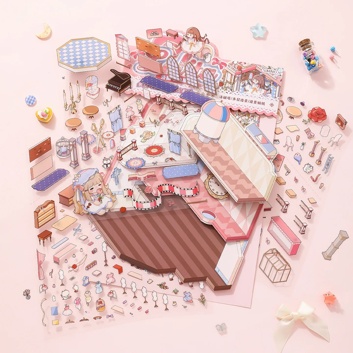 3D Foldable Multi-Layer Reversible Large-Sized Miniature Scene Building Stickers, DIY Handmade 3D Scene Building Stickers, Suita