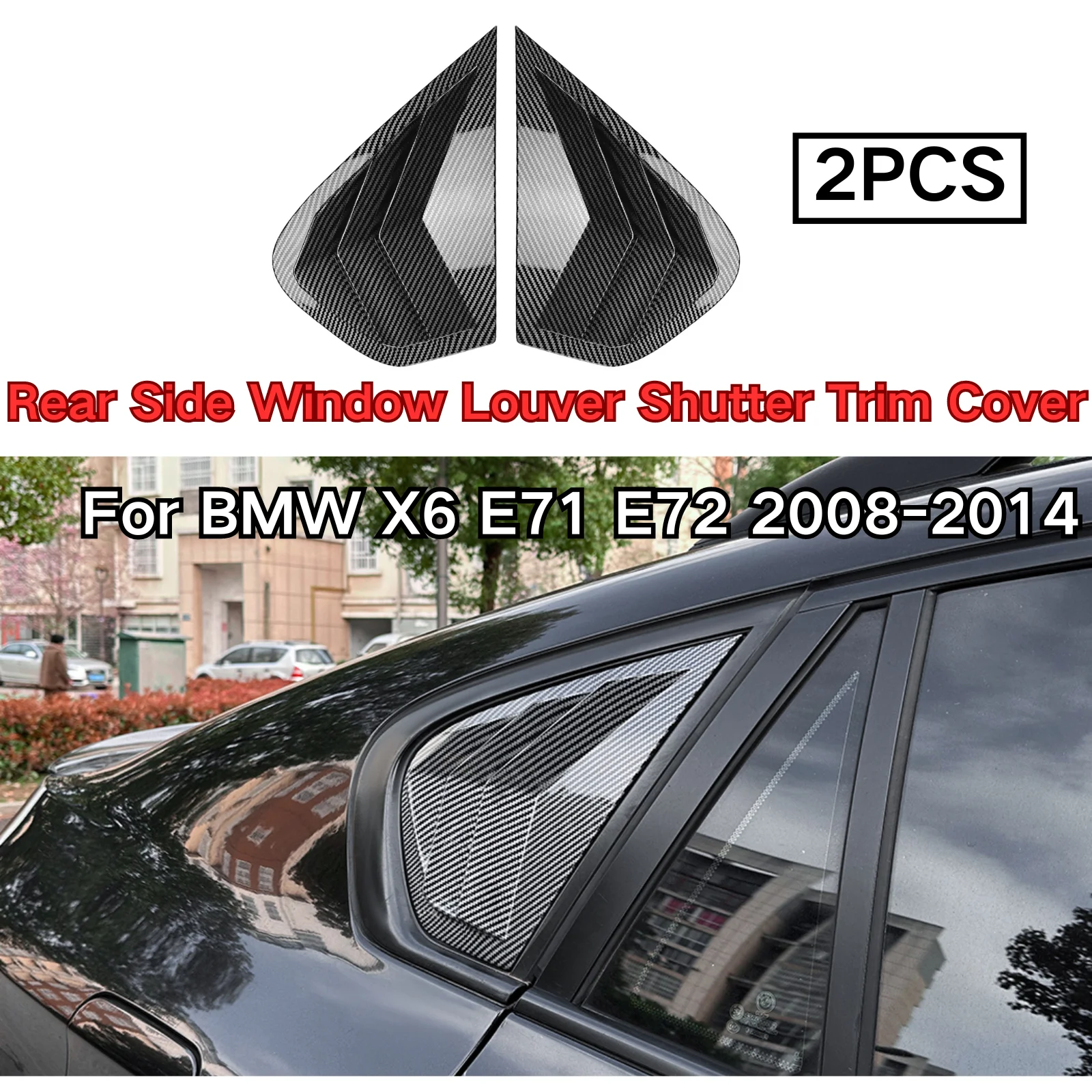 

For BMW X6 E71 E72 2008-2014 Rear Side Window Louver Shutter Trim Cover Glossy Black Carbon Fiber Look Car Modified Accessories