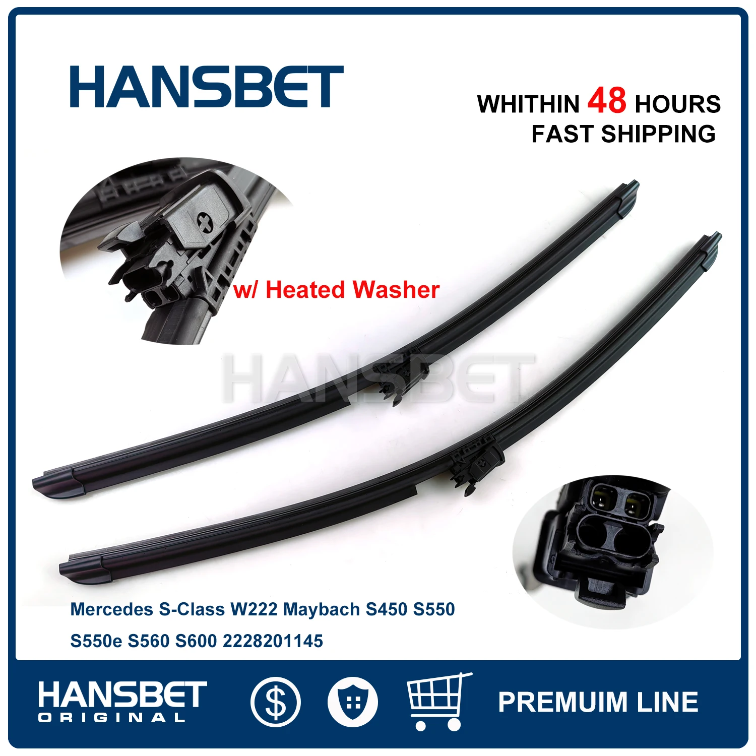 Front Window Windshield Wiper Blade Set w/ Heated Washer For Mercedes S-Class W222 Maybach S450 S550 S550e S560 S600 2228201145