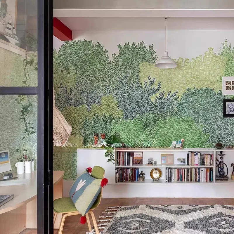 Green plant wall covering guest dining room sofa film and television wallpaper bedroom background wall seamless painting mural