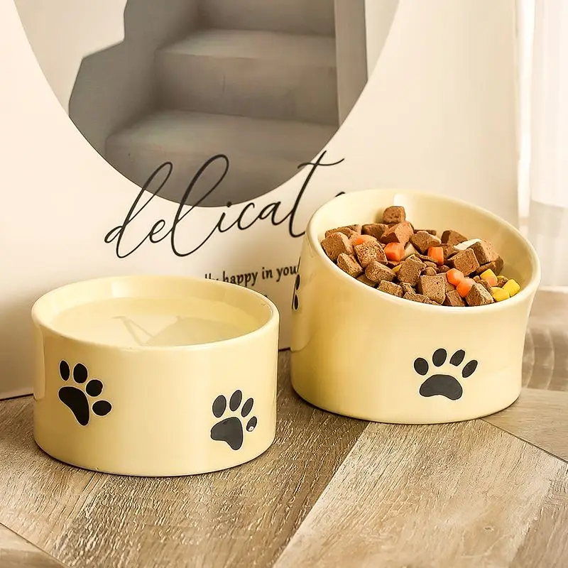 [Neck Protection and Anti-Black Chin] Cat Bowl Ceramic Oblique High Foot Food Basin Cat Drinking Cat Food Bowl Pet Bowl