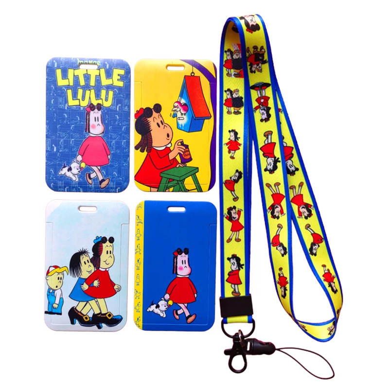 Girls Little LULU Card Holders Lanyard Keychain Hanging Neck Strap Door Card Holder Lanyard ID Badge Case Key Rings Drop Shippin