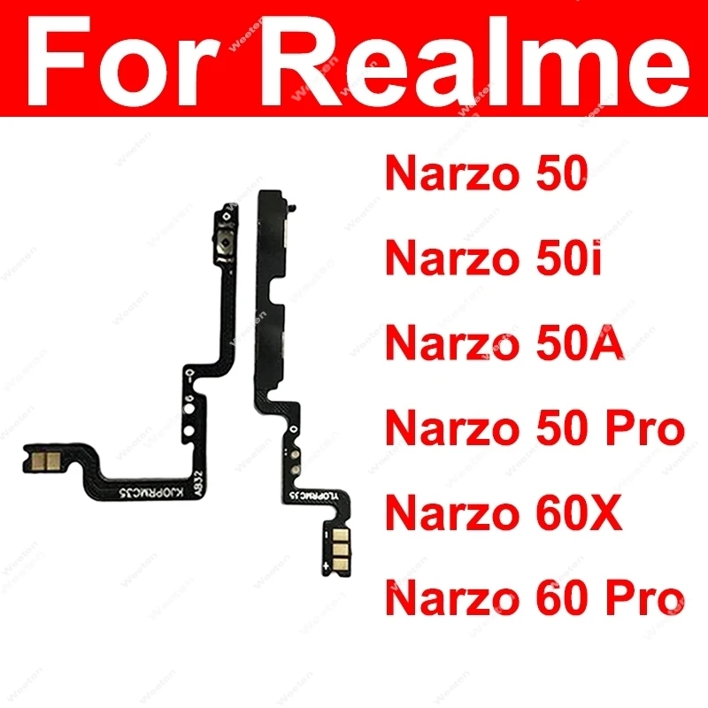 Power Volume Flex Cable For Realme Narzo 50 60 Pro 50i 50A Prime Narzo 60X On OFF Power Volume Buttons Side Keys Flex Cable