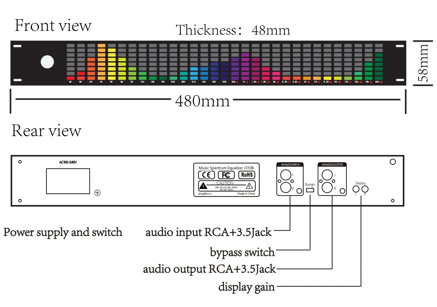 1U Music Spectrum Digital Equalizer EQ tuning LED display Level Indicator balancer Melody Rhythm Light Audio karaoke amplifier