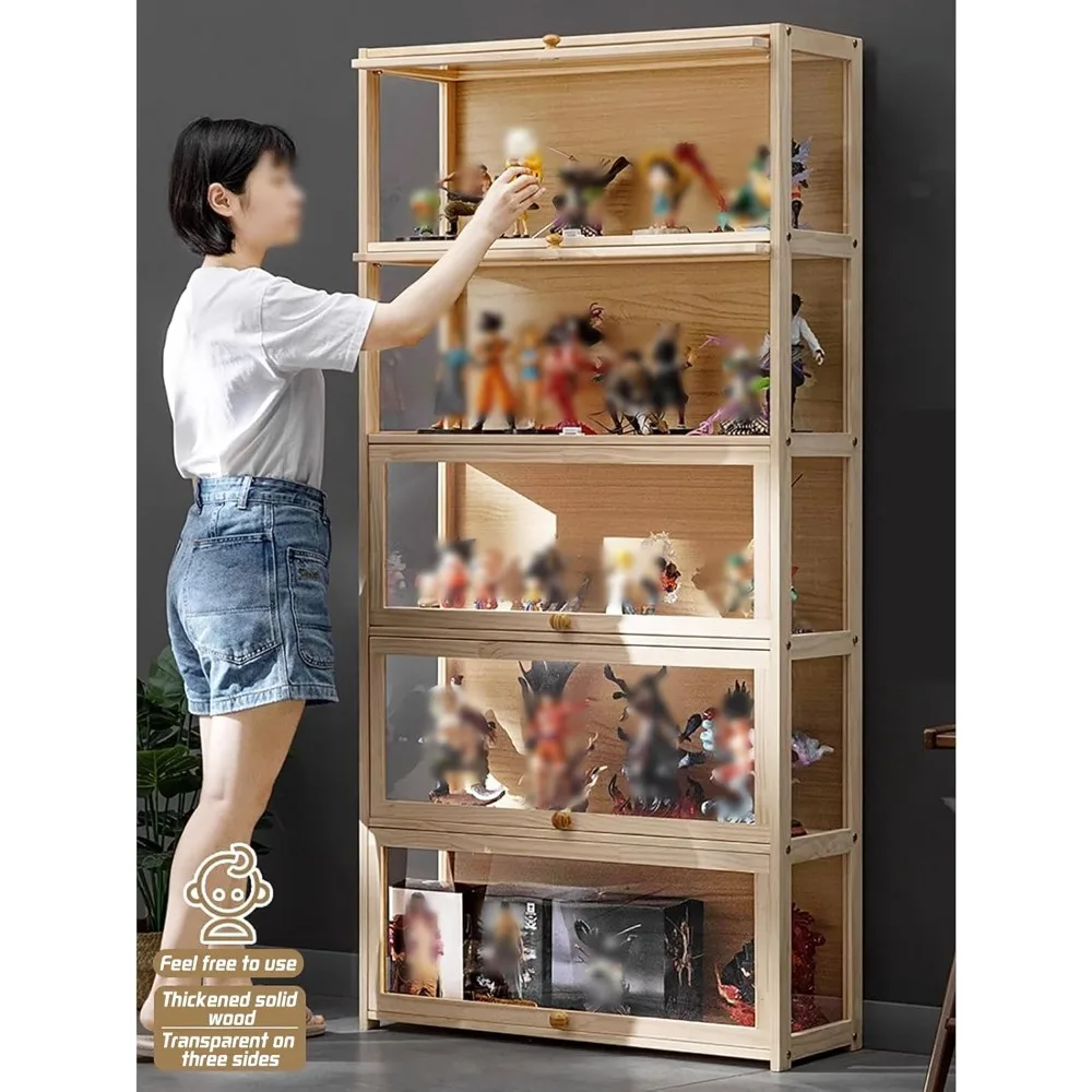 Glass Display Cabinet with Flip Door Solid Wood Displays Cabinet Use in Playroom Display