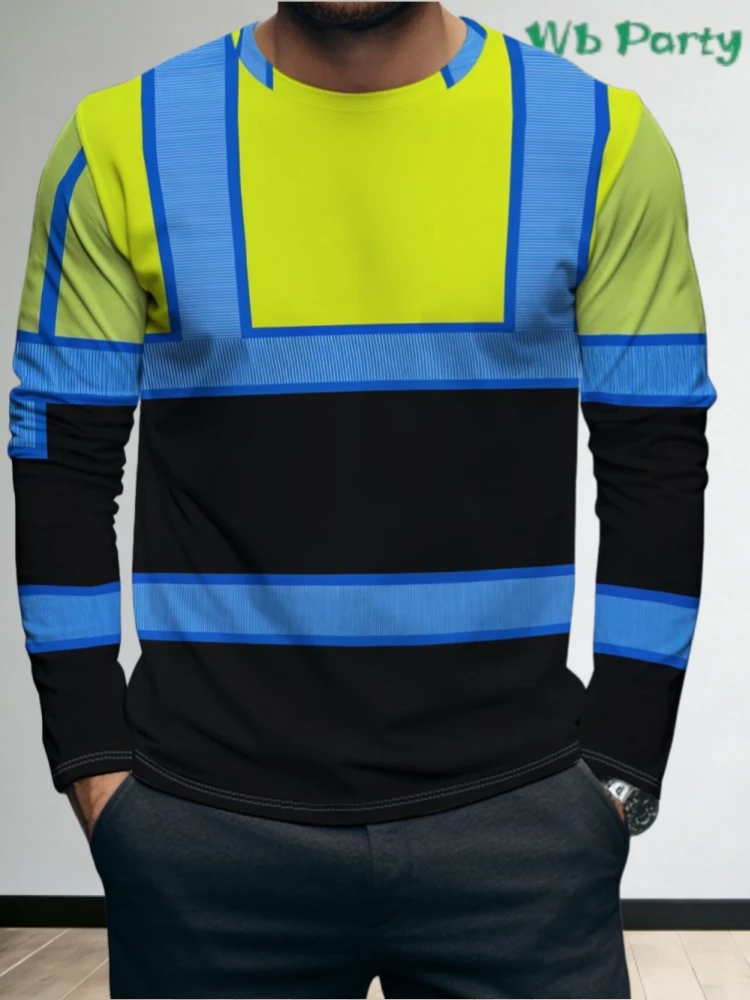 Y2K Herren Neon-Grün-Schwarz Color-Block 3D-Druck Langarmshirt Entspannend Atmungsaktiv Schnelltrocknend Outdoor-Sportbekleidung Oberteil Arbeitskleidung – Detail 14