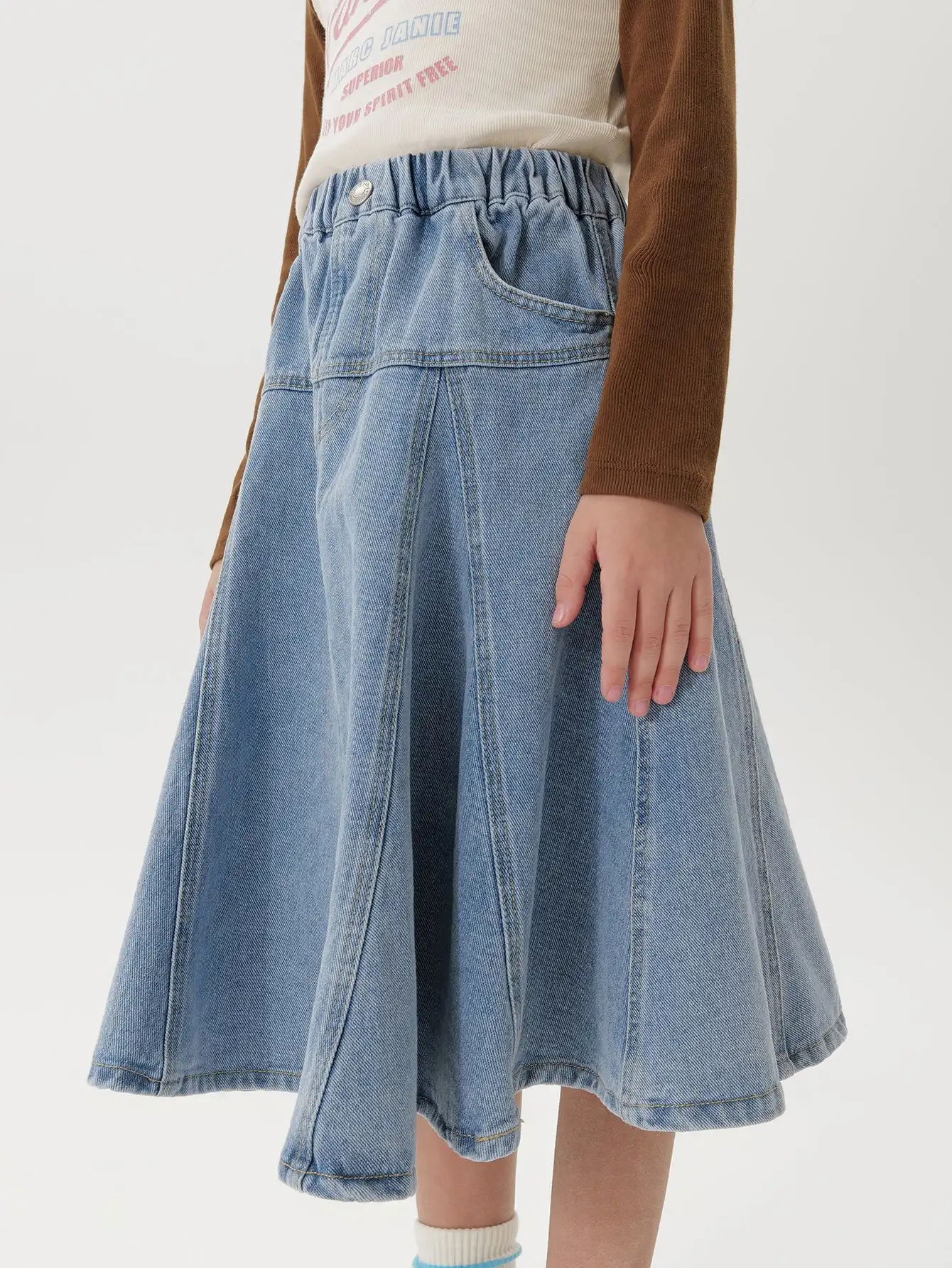 

MARC & JANIE Girls Loose Ruffle Long Denim Skirt Cotton Soft Half Skirts 250135