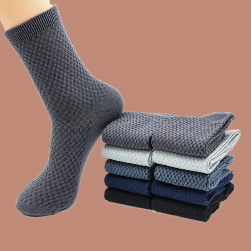 5/10 Pairs Men's Bamboo Fiber Socks Harajuku Retro Breathable Business Man Socks Black Long High Quality Sock Deodorant Gift Set