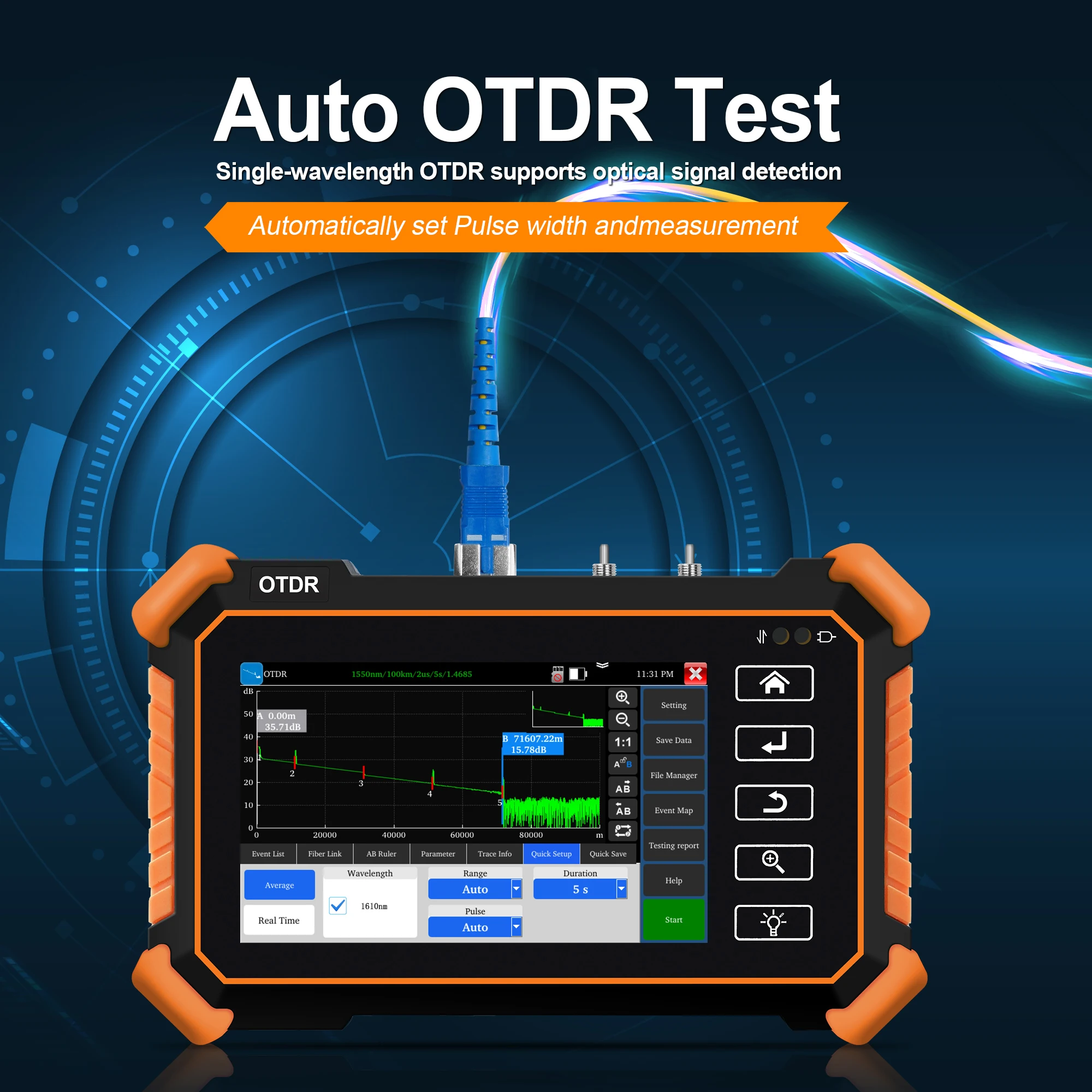 WANGLU Multi-Function OTDR Fiber Tester Optic Reflectometer 4” MOT-30 1550nm 1310/1550nm 1610nm with OPM VFL LS UTP Event Map