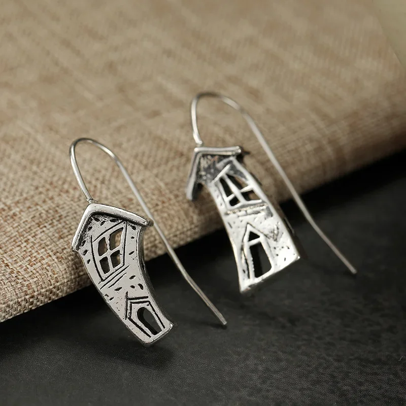 Ladies' Vintage Creative Cottage Pendant Earrings Hollowed Out And Deformed Design Funny Cartoon Earrings Daily Accessory Gifts