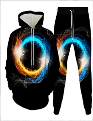 Autumn/Winter Hoodie Set Phoenix And Tai Chi 3D Printed Boys Hooded Fashion Sportswear Set Casual Hoodie And Pants 2-Piece  Set