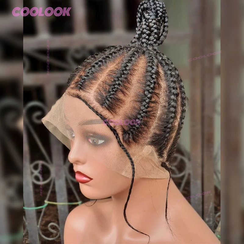 30 "alto cola de caballo trenzas Cornrow pelucas de cabello pelucas trenzadas sintéticas para mujeres negras peluca trenzada en caja peluca trenzada frontal de encaje completo