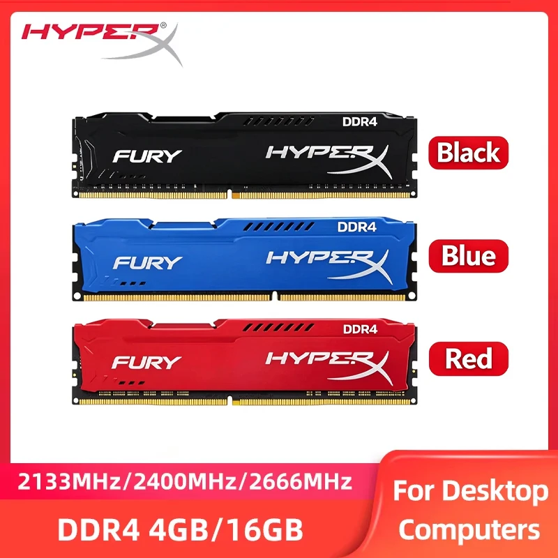 HyperX Fury Desktop RAM DDR4 4GB 8GB 16GB 2133MHz 2400MHz 2666MHz DIMM PC4-21300 PC4-25600 1.2V 288-Pin For PC