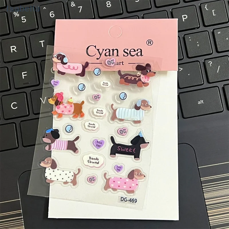 ♥ مجموعة ملصقات Dachshund ثلاثية الأبعاد اللطيفة - ملصقات تزيين رائعة على شكل كلب السجق لسكرابوكينغ والمجلات وحافظات الهاتف