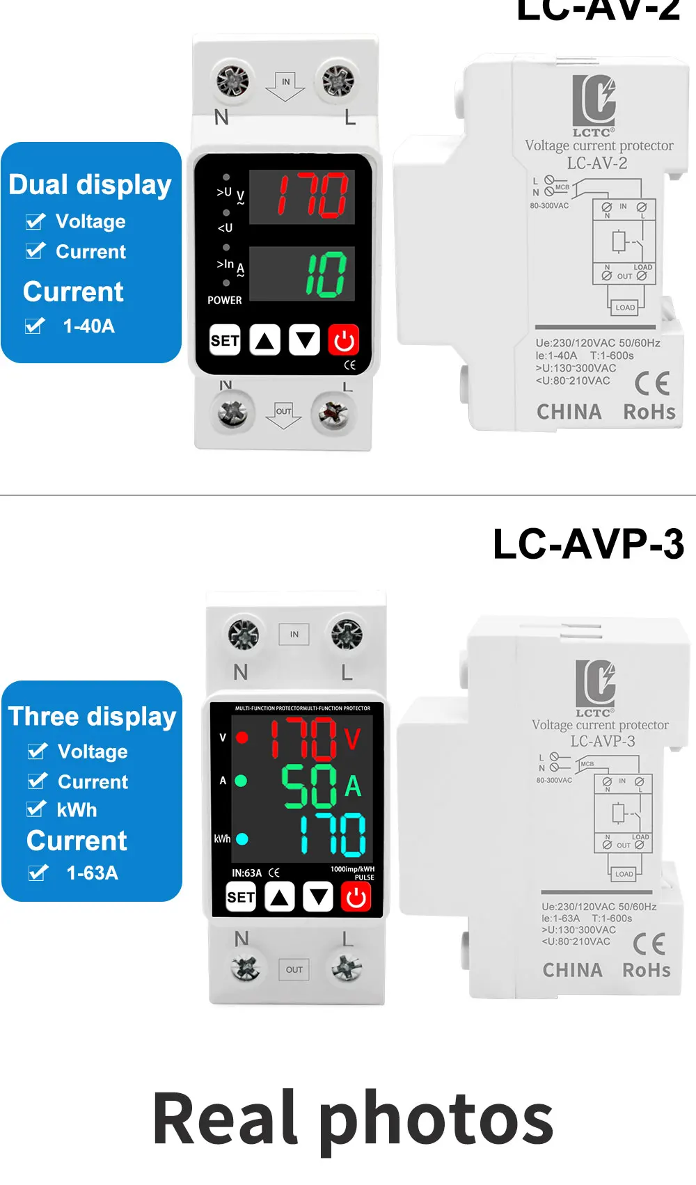 LCTC Einstellbarer Überspannungs- und Unterspannungsschutz 40A 63A 220VAC Digitale Anzeige kWh Spannungsschutzrelais – Detail 6
