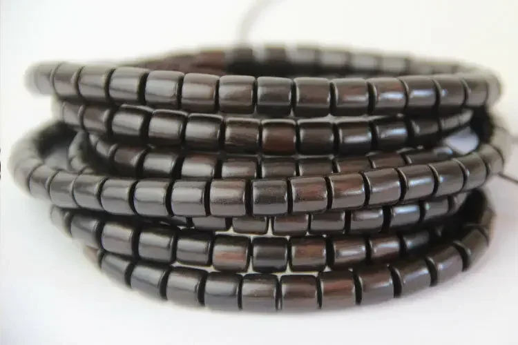 Tibetan Buddhism 108 Ebony Wood Barrel Prayer Beads Mala Necklace Jewelry