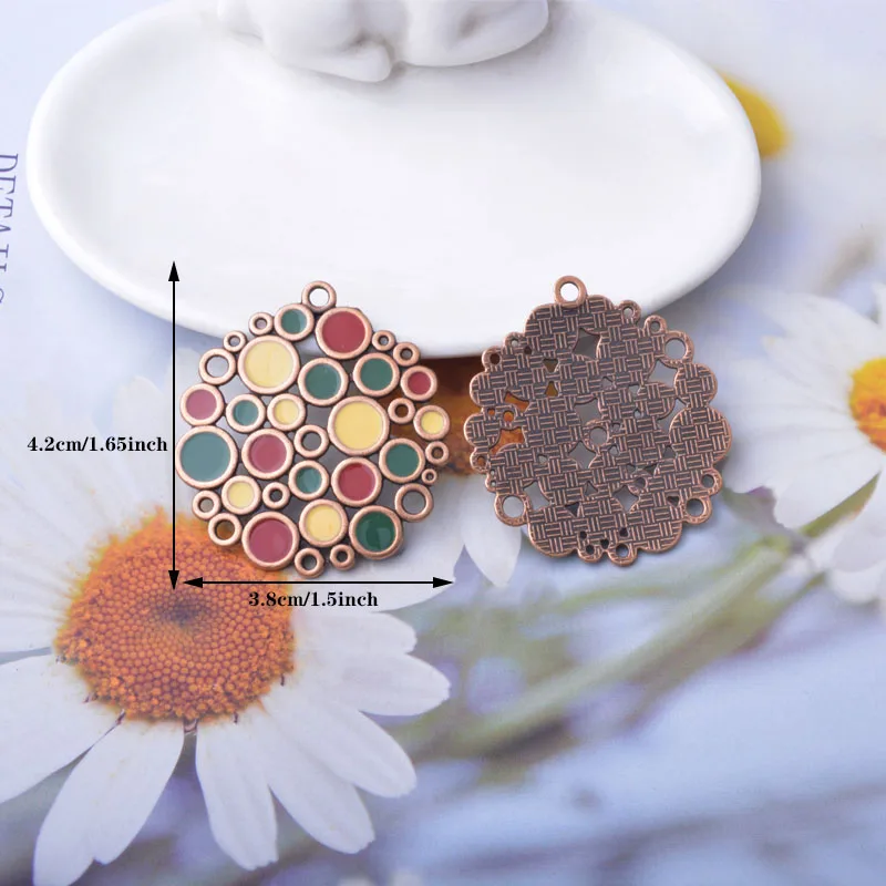 10 Stück/Set Zinklegierung Bohemia Ohrringe Halskette Anhänger Runde Charms Damen Schmuckzubehör Emaillierter Anhänger – Detail 4