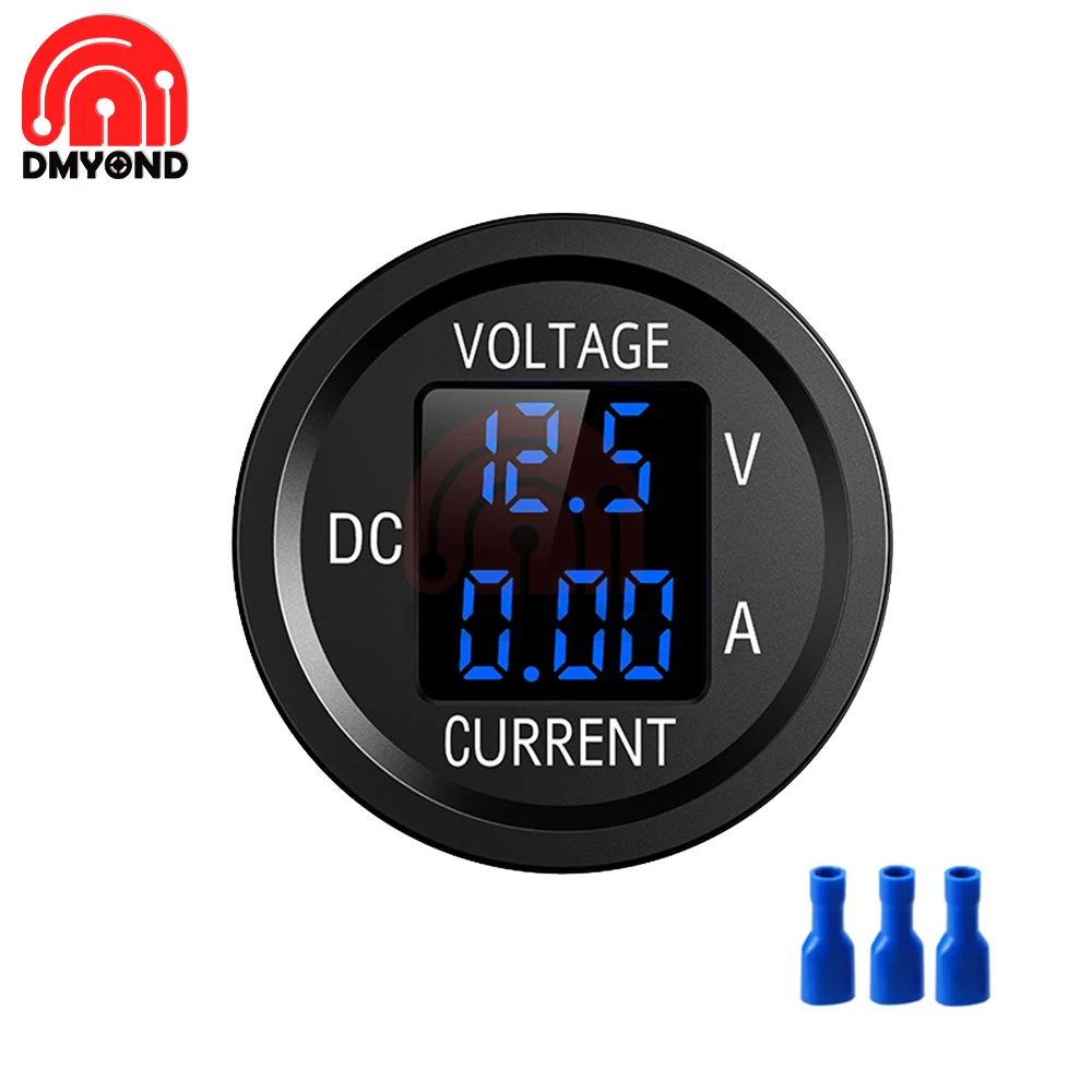 5V-48V Car Mini Waterproof Dual Voltage Meter 3-Digit Round LED Panel Digital Voltmeter Ammeter Tester Monitor Display Voltmeter