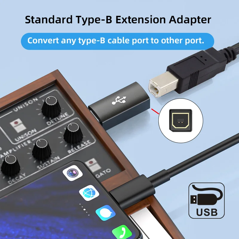 Cablecc-adaptador de extensão para impressora e disco de telefone, usb 2.0 b fêmea para tipo c macho, 2 partes um conjunto
