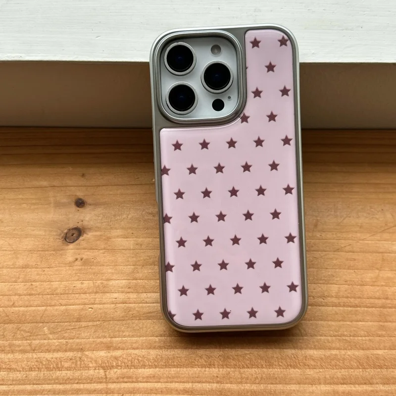 Capa de telefone epóxi rosa estrelas anti-queda para iPhone 17, 16, 15, 14, 13, Pro,ProMax, anti-queda, à prova de poeira