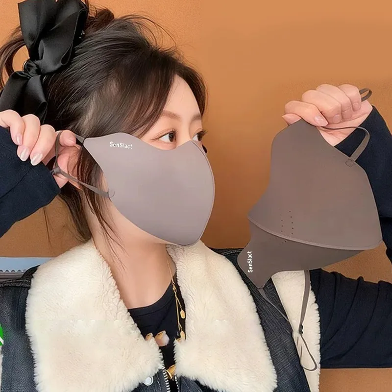 Mascarilla cómoda y cálida de lana fina 3D a prueba de viento y frío para mujer de invierno, mascarillas faciales transpirables de Color sólido para hombres 2025