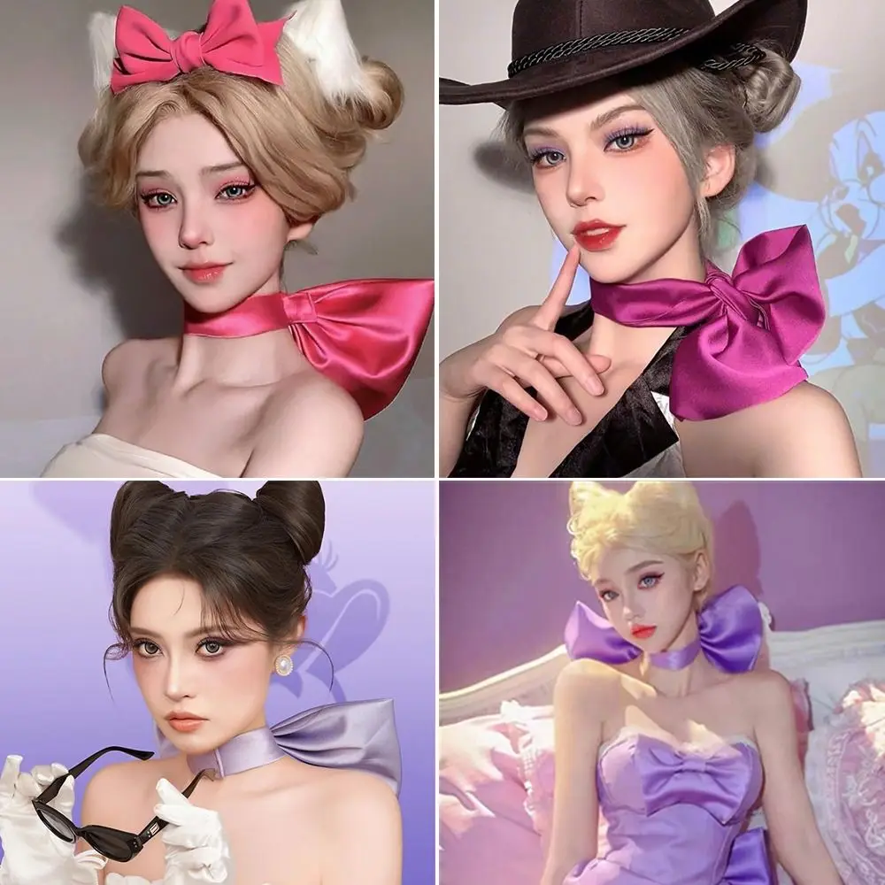 Cute Sweet Tom Cat Purple Bow Necklace Neck Decoration Girlfriend Costume Necklace Photo Accessories
