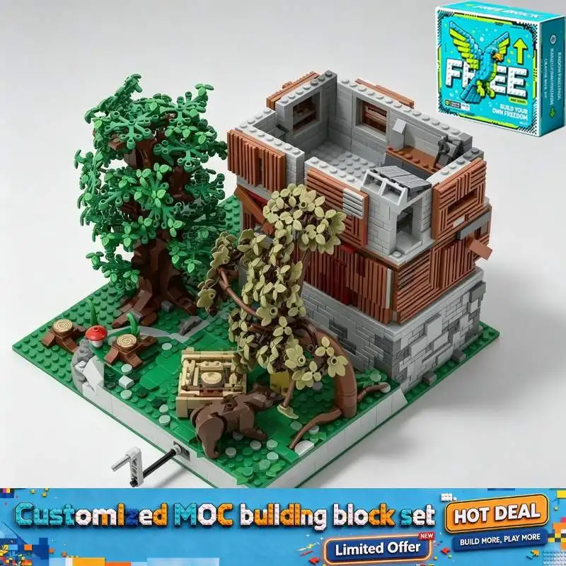 1971PCS Forest Survival Base Diorama Model Custom Building Blocks Set Tree House Collection Display Gift for Boys Creative