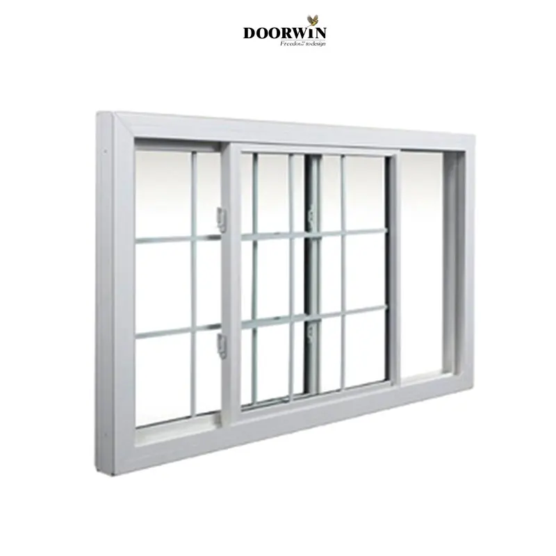 Doorwin Double Glazed Energy Efficient Window Design 3 Track White Grill Aluminium Wood Sliding Window