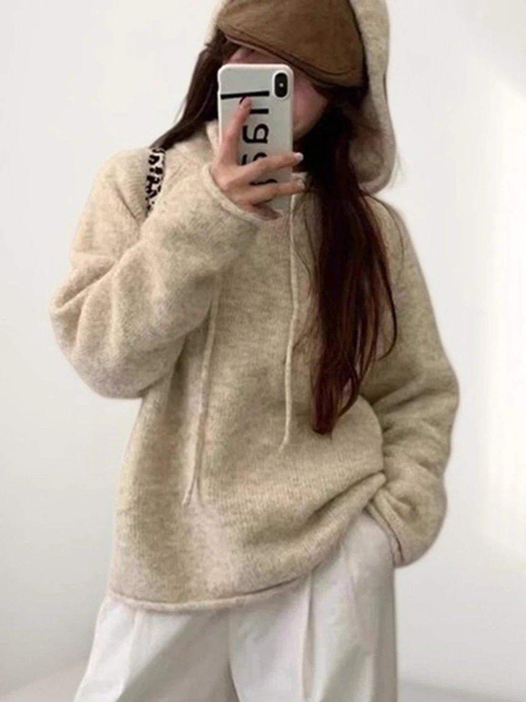 

Intellectual Style Women's Loose Fit Hooded Knitwear Long Sleeve Thermal Autumn Top Korean Version Fashionable Ladies Sweater