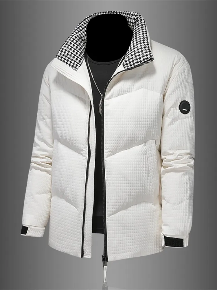 Chaqueta de plumón de pato para hombre, abrigo informal grueso y cálido con cuello levantado, con cremallera, 90%