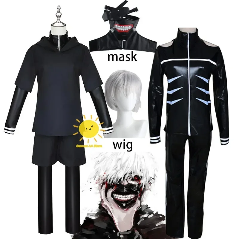 Anime Tokyo Ghoul Cosplay Kaneki Ken Cosplay Costumes Uniform Masks Hoodie Jacket Pants Shorts Full Set Outfits Wig Men