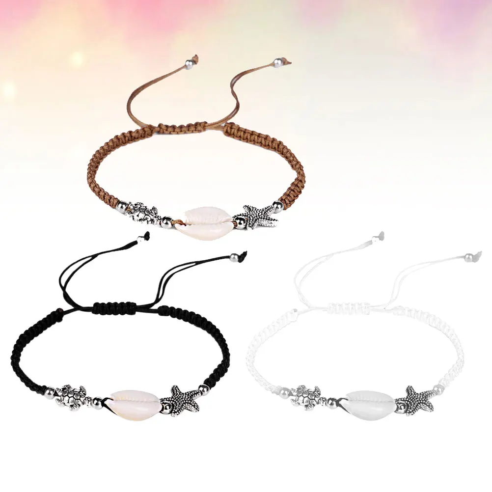 

3pcs Weaving Bracelet H made Woman Shell Wrist Chain Adjustable Size Comfortable Elegant Stylish Decor Design