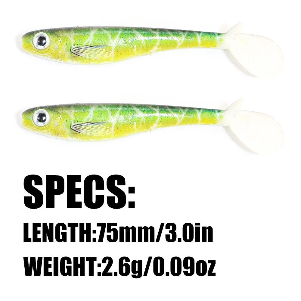 B&U 3pcs 75mm Shad Soft Swimbait Fishing Lure Wobblers For Pike Zander Bass Paddle T Tail Pesca Fake Fish Lure