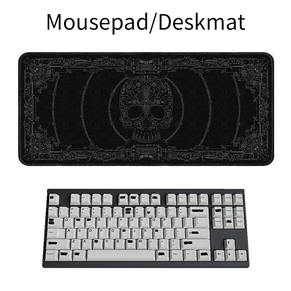 Black Mouse Pad, Skull Desk Mat Skeleton Spooky Horror Matt Large Mousepad Pc Laptop Gamer Keyboard Mouse Mats Carpet Desk Mat
