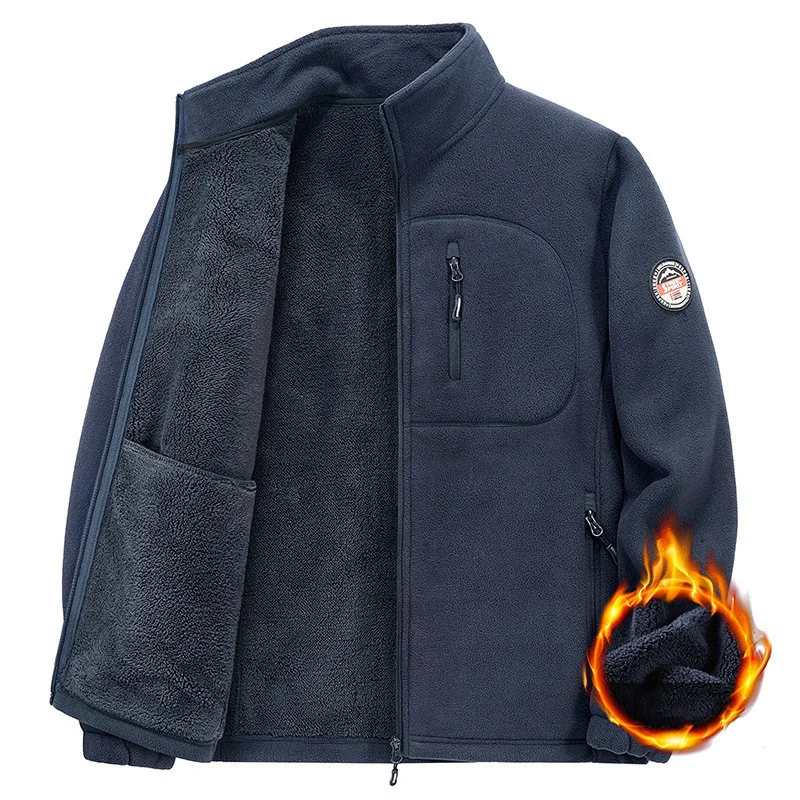 2025 Man Jacket Autumn Winter Thicken Fleece Cold-proof Windproof Casual Male Coat Stand Collar Long Sleeve Men Outerwear