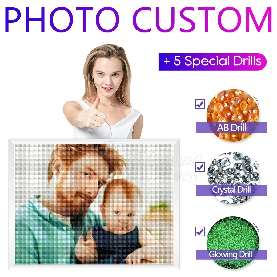 DIY Photo Custom Diamond Painting 5 Special Drill AB Crystal Glowing Square Drill Embroidery Beadwork Gift ASF9003