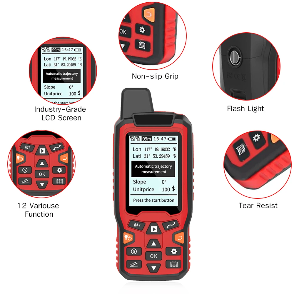 GPS Land Area Measure Handheld USB Navigation Track Meter Backlit LCD Automatically with Slope Vehicle and Manual Fix Mode Area