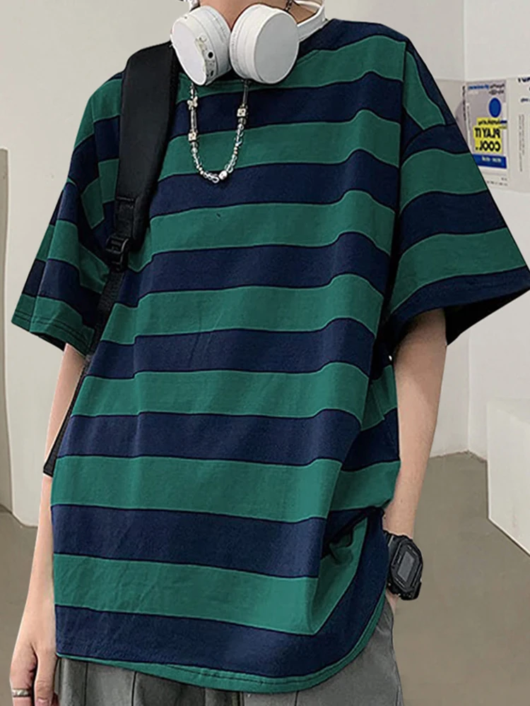 Summer Striped Shirts Women Harajuku Streetwear Oversized Shirt  Short Sleeve Casual T Shirt Korean Loose Tops Female Blouse