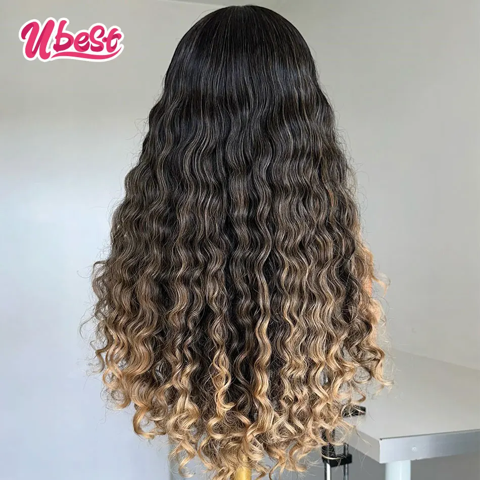 Perruque Lace Front Wig Deep Wave brésilienne naturelle, cheveux humains, ombré 1B/27, 13X6, densité 200