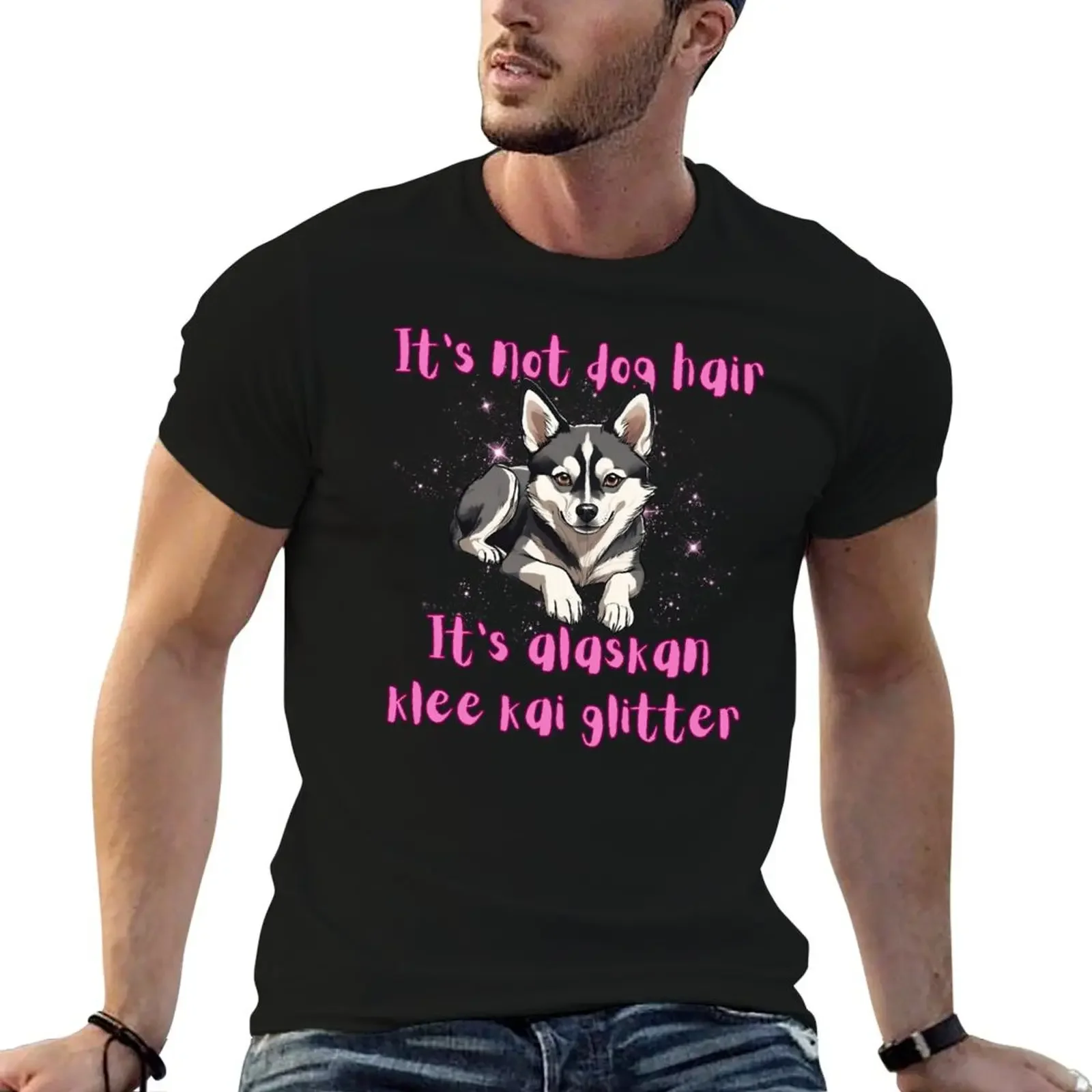 Alaskan Klee Kai Dog It's Not Dog Hair It's Alaskan Klee Kai Glitter T-Shirt plus size clothes kawaii clothes mens clothing