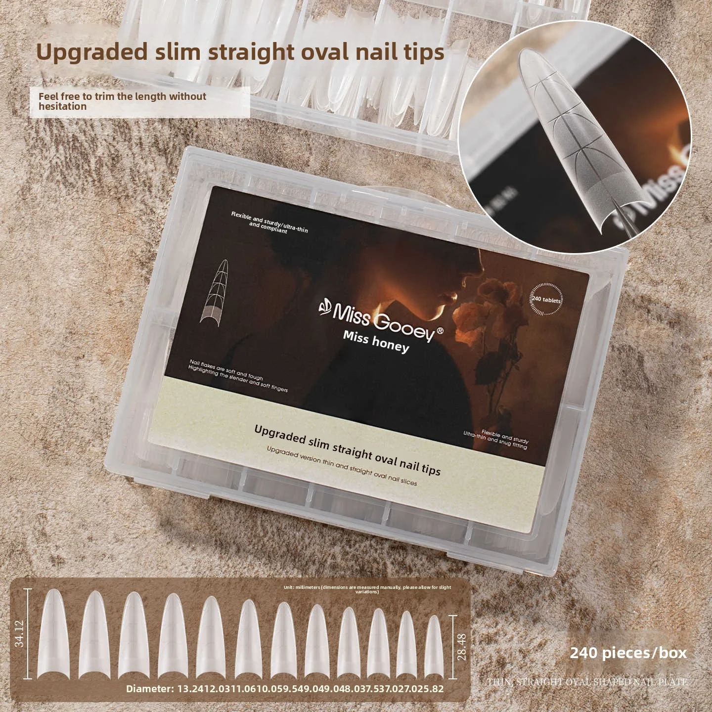 

Upgraded Version of Thin Straight Oval Nail Piece, Wearing Armor Without Engraving and Grinding, Light Half Sticker, Shaping Ext