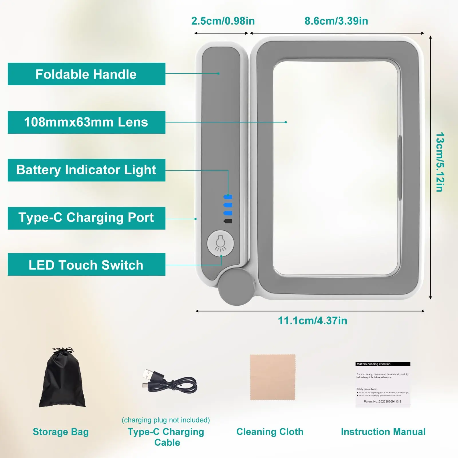 4X Rechargeable Reading Magnifying Glass with 10 LED Lights Handheld Illuminated Magnifier Folding Loupe Large Lens for Seniors